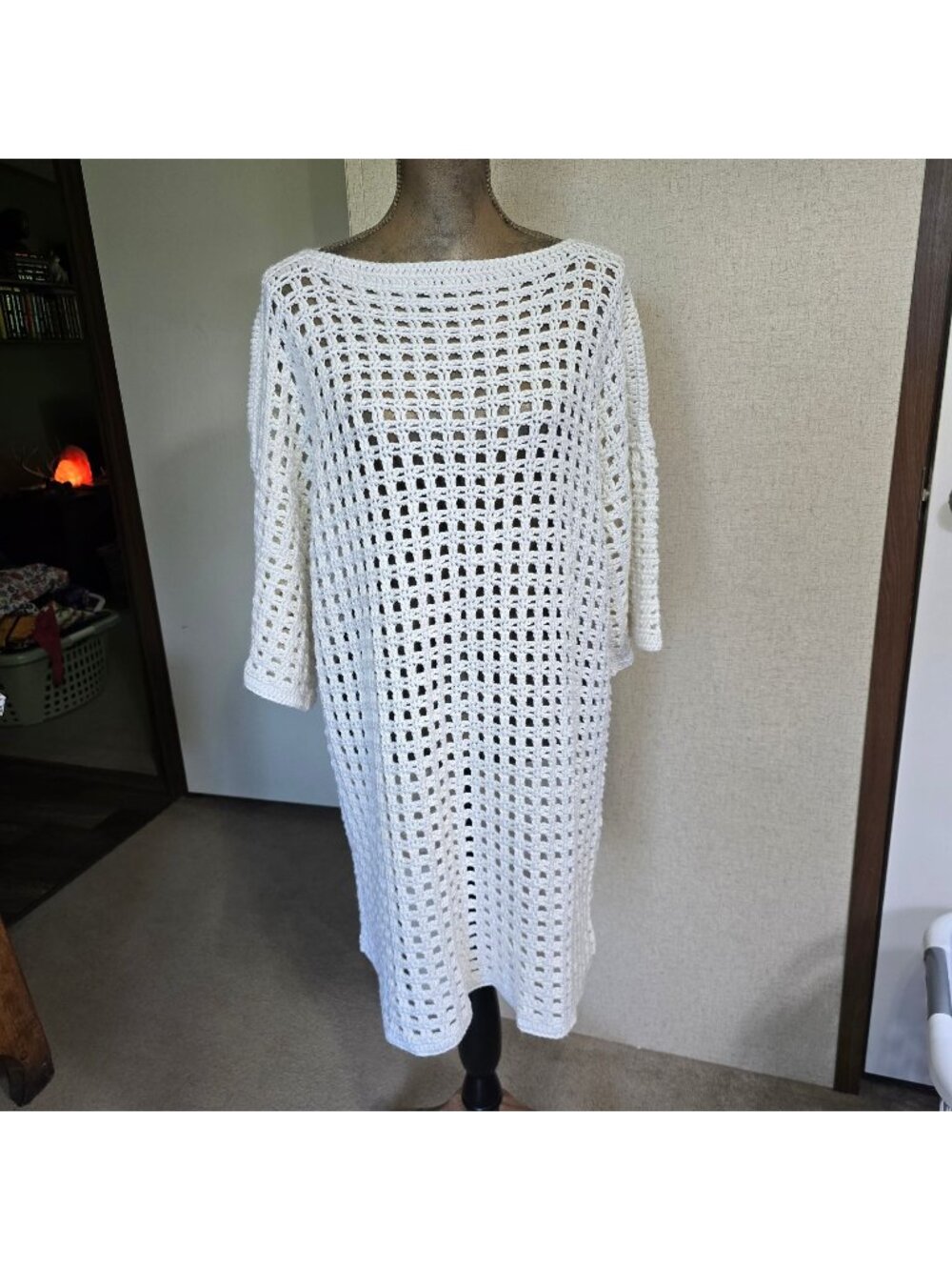 Crochet Knit Boho Tunic Dress Large Swim Cover - Picture 1 of 4